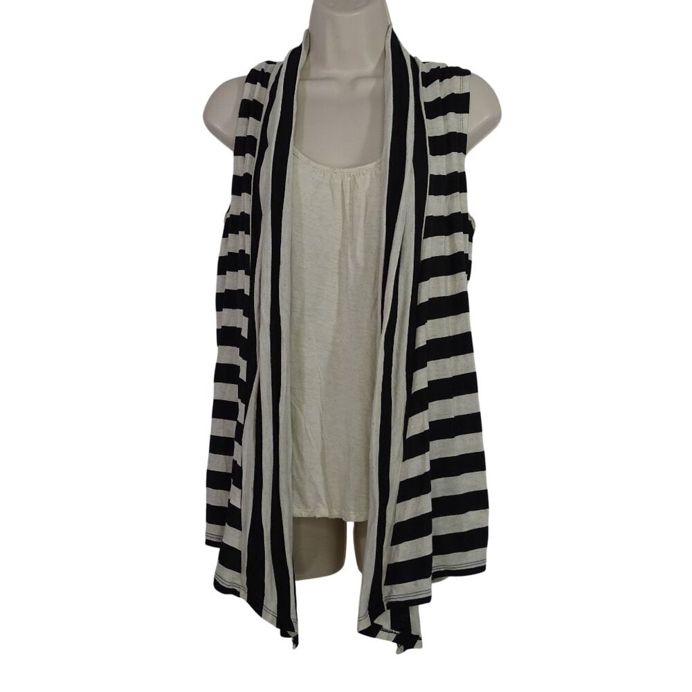 Cato Black Tan Stripe Sleeveless Faux Twin Set Vest Top Women Size L Casual